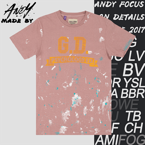 G D Scroll English Letter Printed Short Sleeves-Dirty Pink