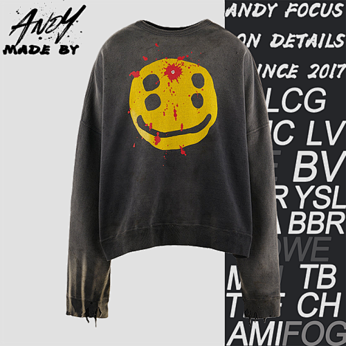 S M Four-eyed Smiley Face Print Crew Neck Sweatshirt