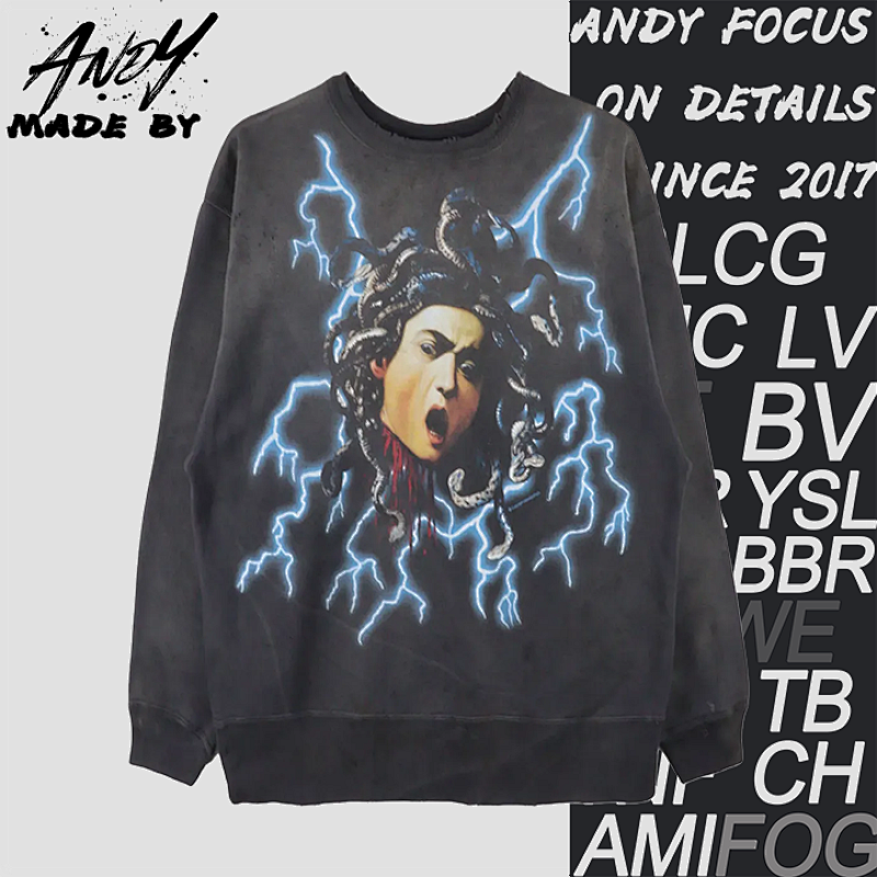 S M Medusa Hydra Print Crew Neck Sweatshirt