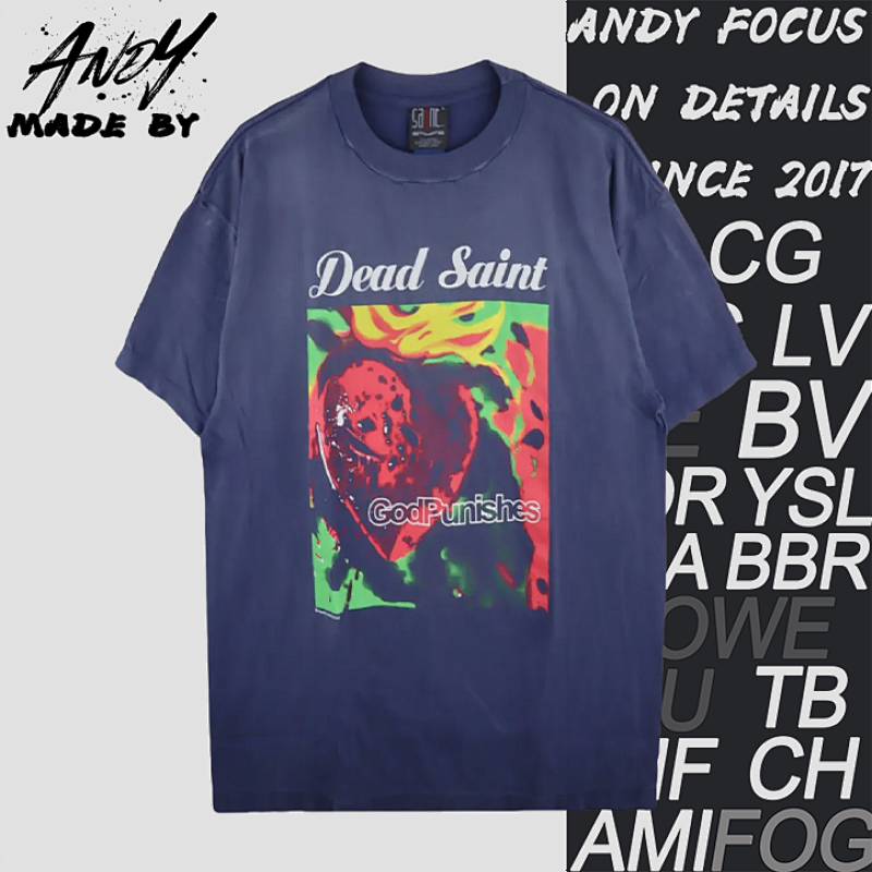 S M God's Punishment Distressed Ripped Printed Short-sleeved Shirt