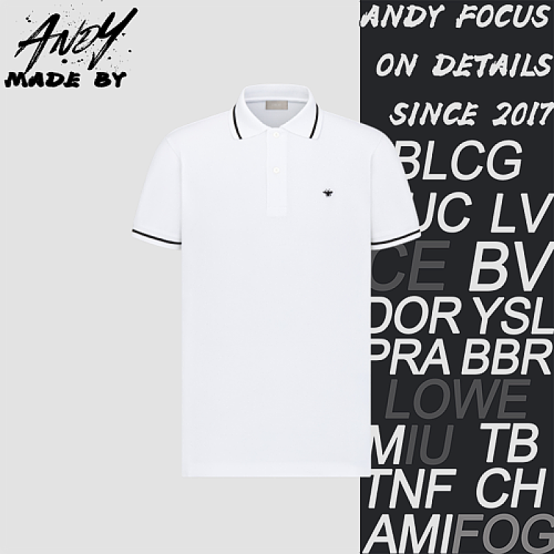 Polo Shirt With Embroidered Bee Design - White