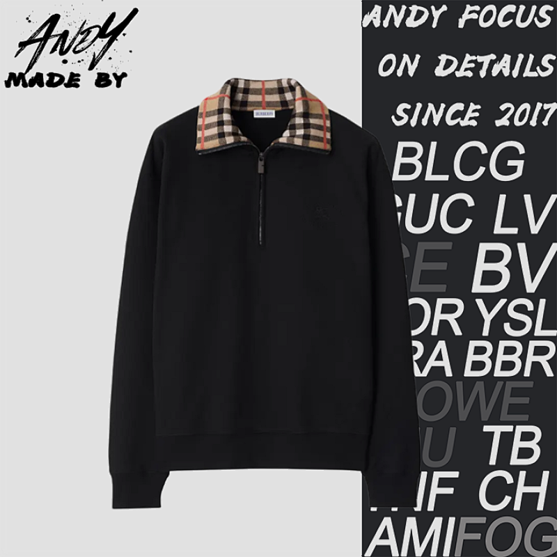 Wool Plaid Collar Sweatshirt