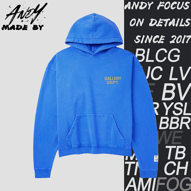 G D Blue English Letter Print Hooded Sweatshirt