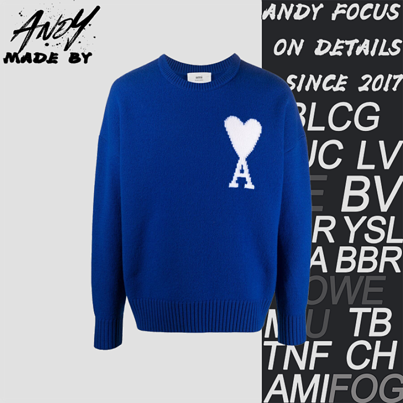 Blue And White Jacquard Crew Neck Sweater