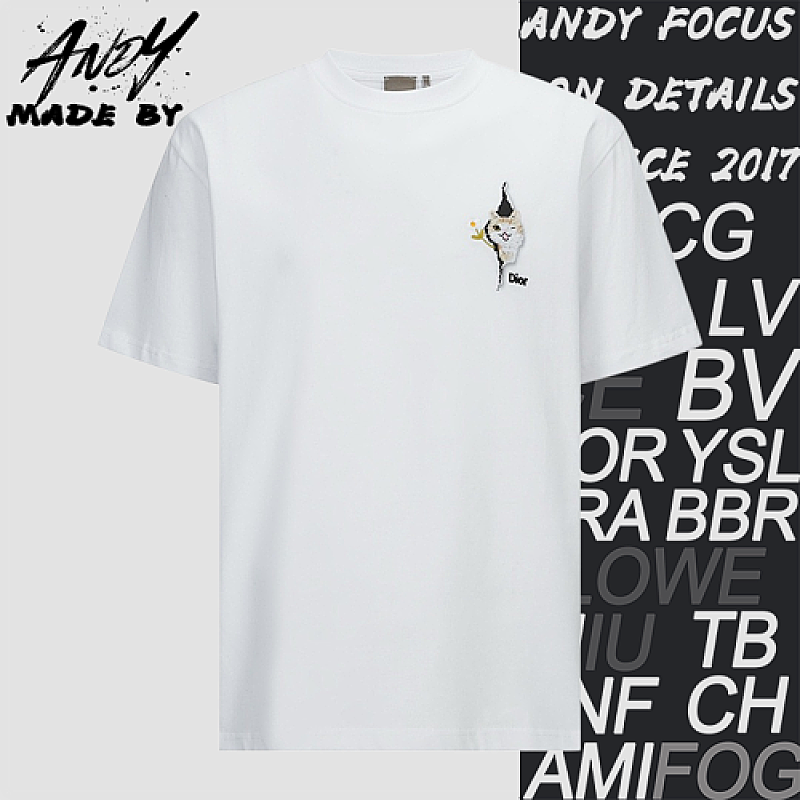 Dior Printed Embroidered Kitten Logo Short-sleeved Shirt