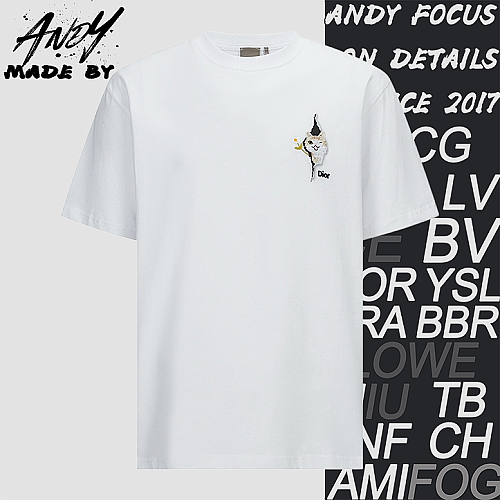Dior Printed Embroidered Kitten Logo Short-sleeved Shirt