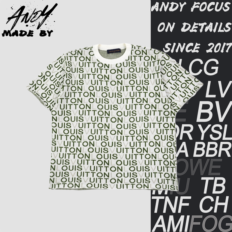 Off-White 1v Gray-green Letter Jacquard Short-sleeved Shirt