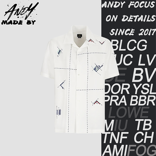 FF Dashed Line Embroidered Short-sleeve Shirt