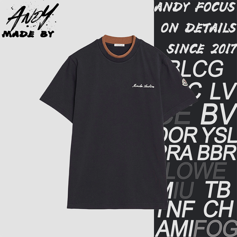 Color-block Collar T-shirt With Letter Embroidery