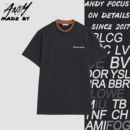 Color-block Collar T-shirt With Letter Embroidery