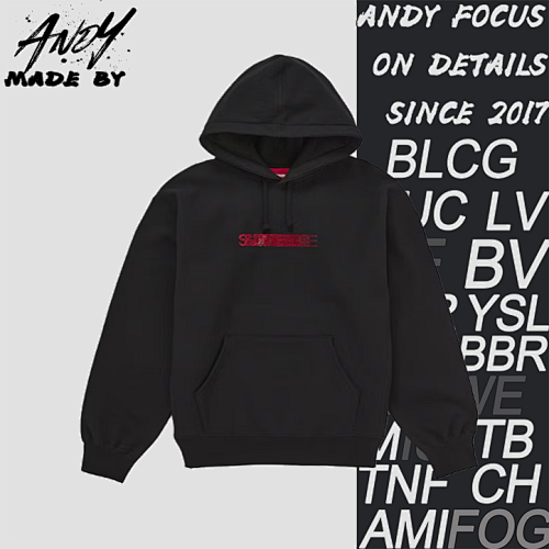 Supreme Sup 25Fw Rhinestone Phantom Letter Hooded Sweatshirt - Black