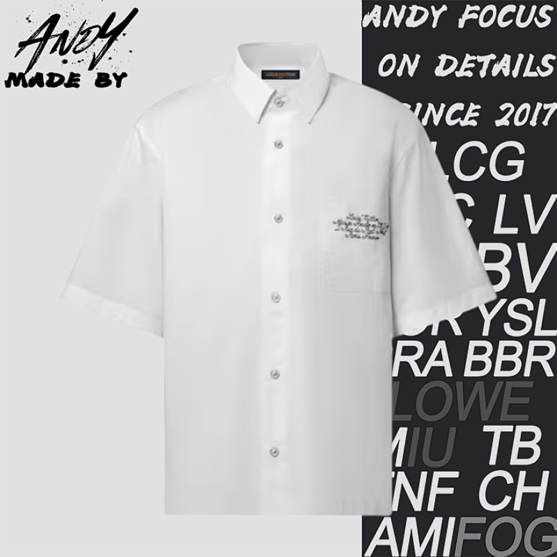 L V Cherry Blossom Train Embroidered Short-Sleeved Shirt