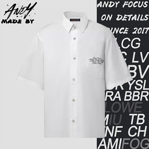 L V Cherry Blossom Train Embroidered Short-Sleeved Shirt