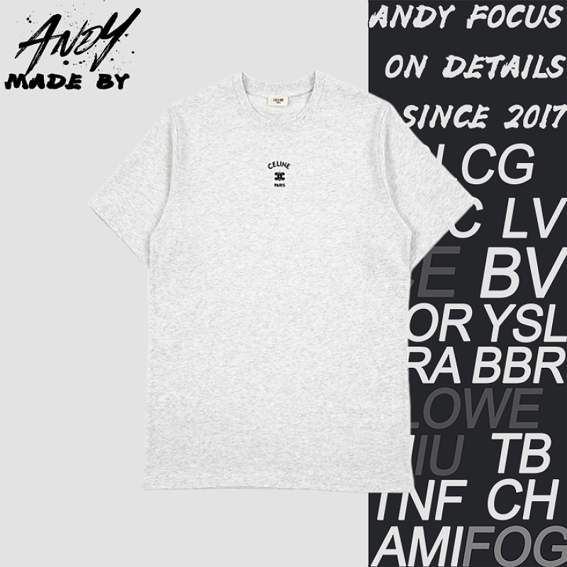 Celine Logo Embroidered Round Neck Short Sleeve