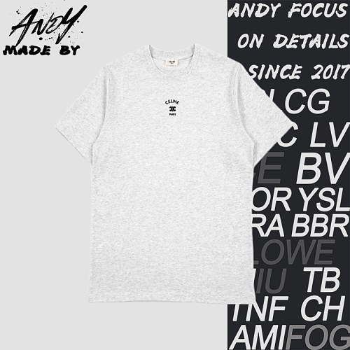Celine Logo Embroidered Round Neck Short Sleeve