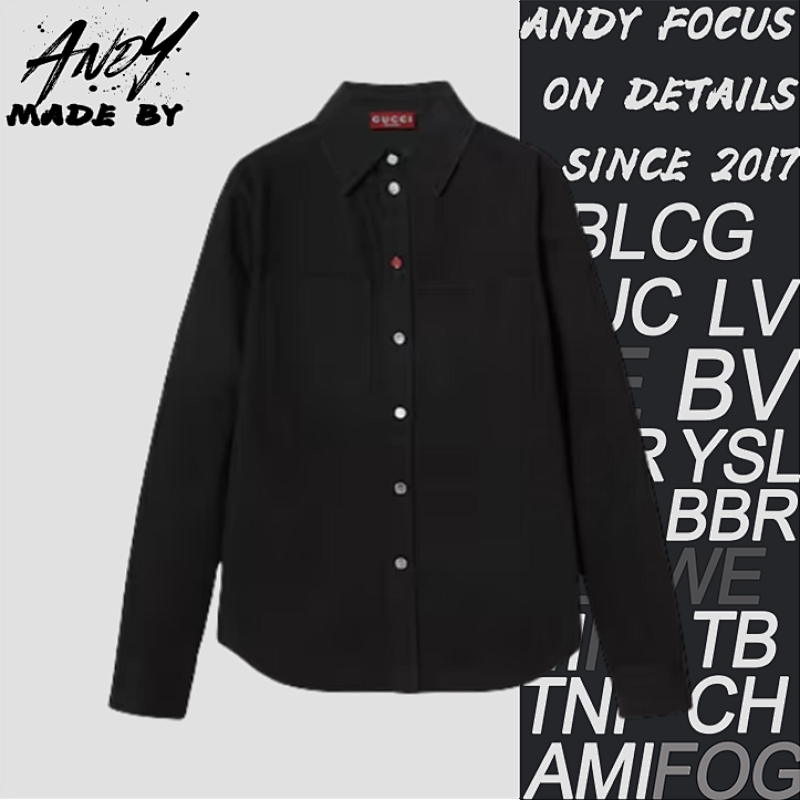 Gucci G Ucci Letter Rhinestone Long Sleeved Shirt