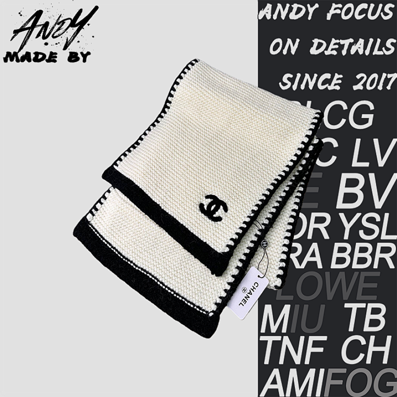 Small Chanel-trimmed Knitted Long Scarf