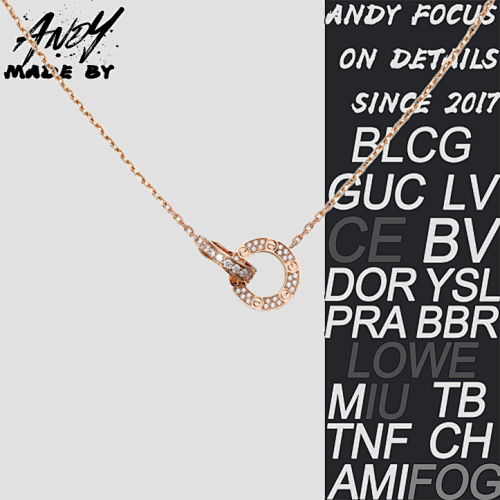C Full Diamond Double Ring Necklace In Rose Gold