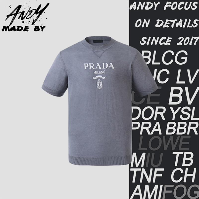 Classic Logo Jacquard Wool Crew Neck Short-Sleeve T-Shirt
