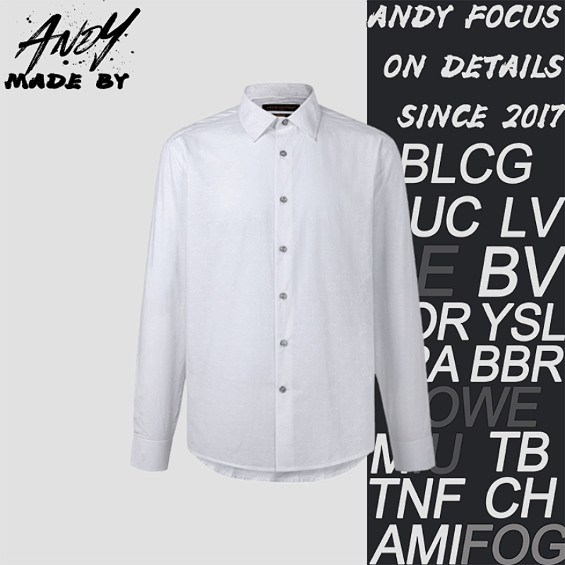 L V Lapel Single-breasted Jacquard Long-sleeved Shirt