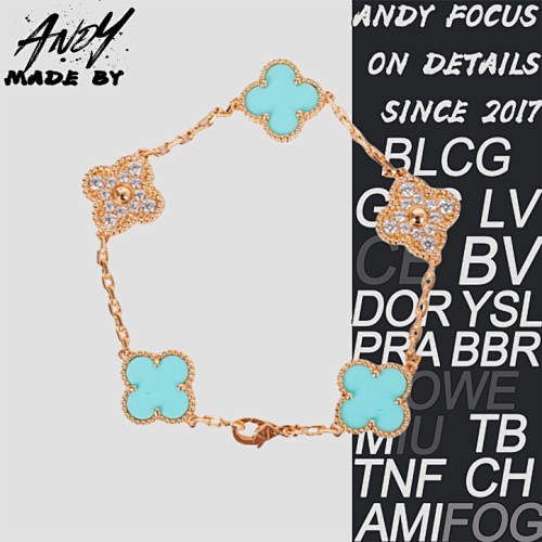 Turquoise Diamond Set Five Flower Bracelet Rose Gold
