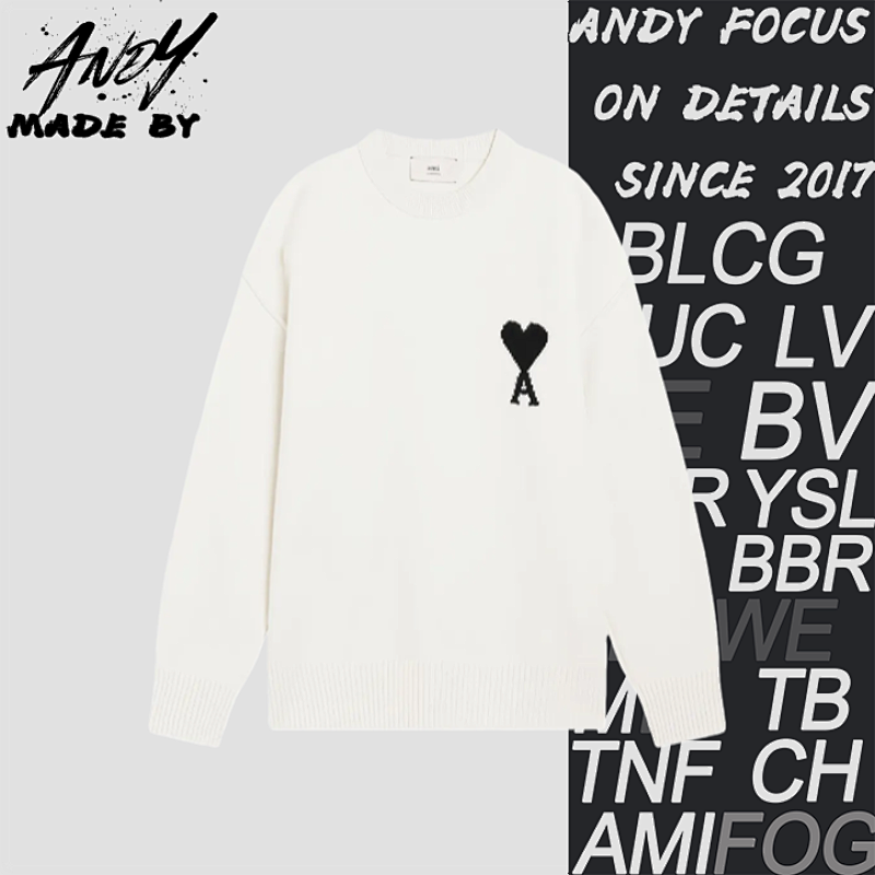 Heart Jacquard Crew Neck Sweater - Beige