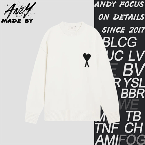 Heart Jacquard Crew Neck Sweater - Beige