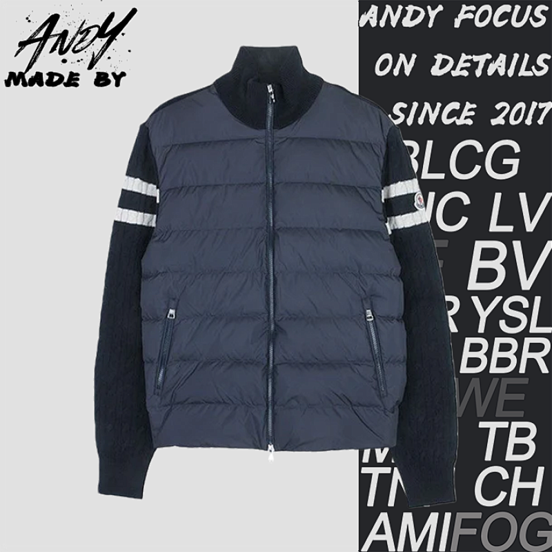 Stand Collar Down Jacket With Knitted Sleeves