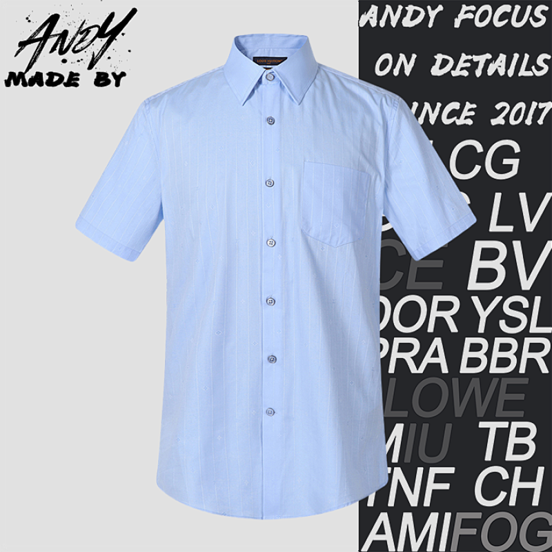Pinstripe Jacquard Peak Collar Button Short Sleeves