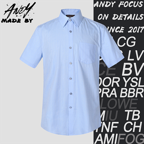 Pinstripe Jacquard Peak Collar Button Short Sleeves
