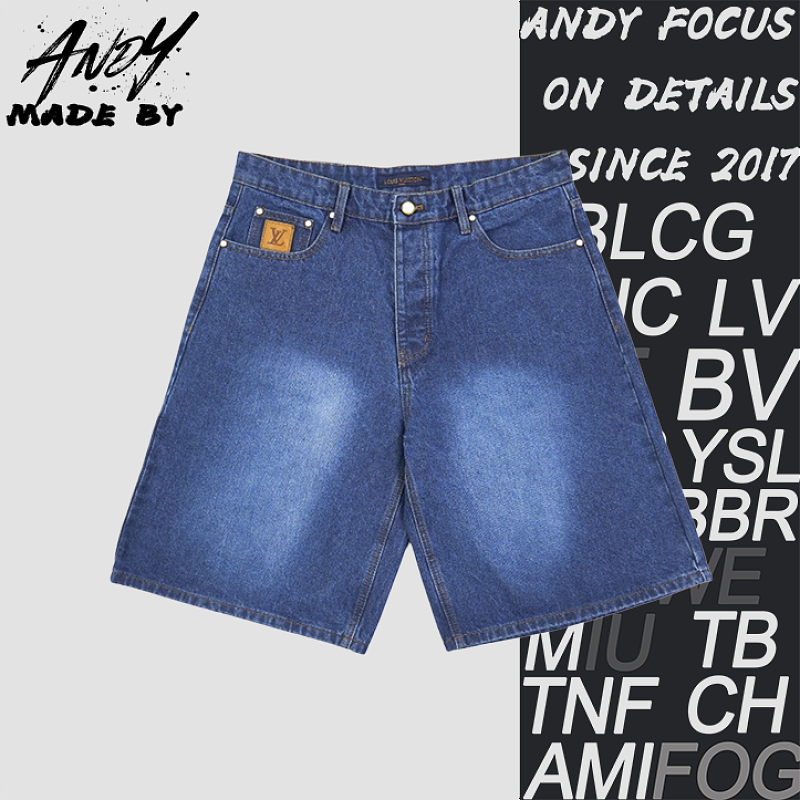 Navy Blue Denim Shorts With Embroidered Back Pocket Logo