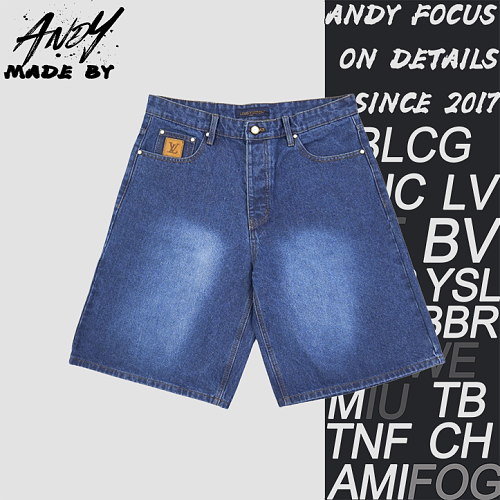 Navy Blue Denim Shorts With Embroidered Back Pocket Logo