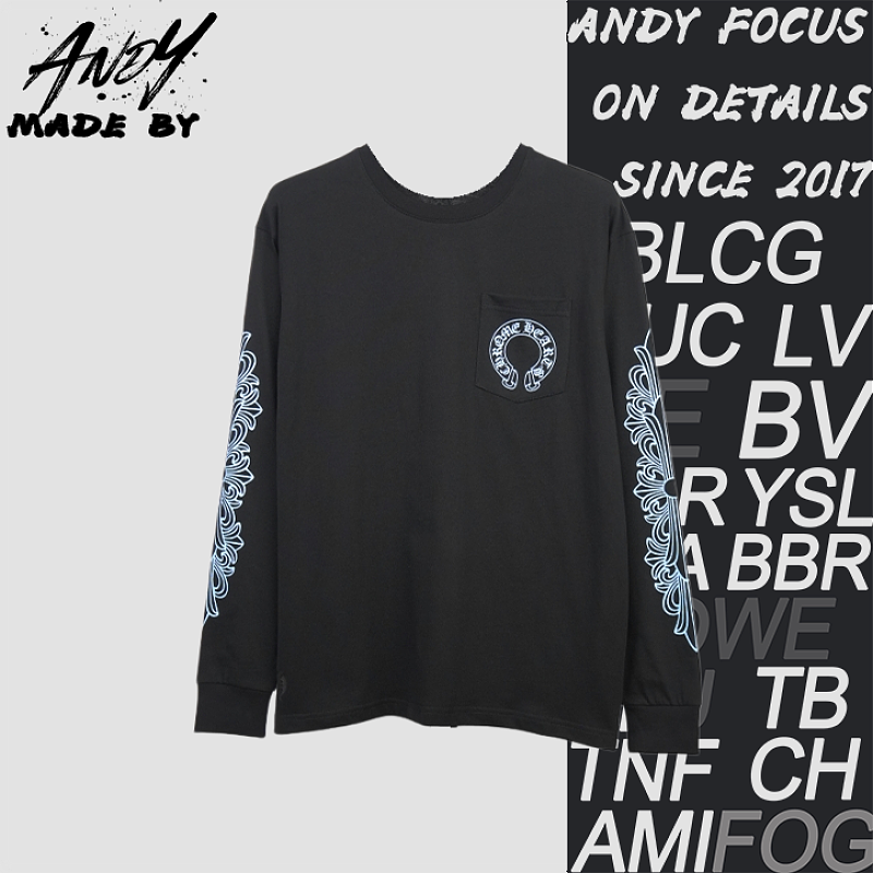 Crucifix Sleeve Sanskrit Scroll Print Long Sleeve - Black Blue