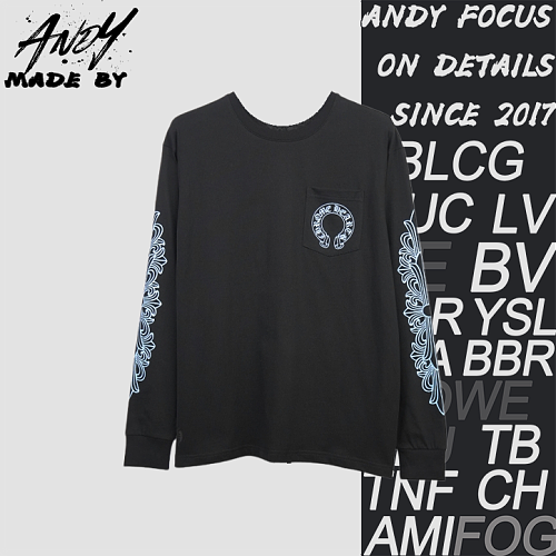 Crucifix Sleeve Sanskrit Scroll Print Long Sleeve - Black Blue