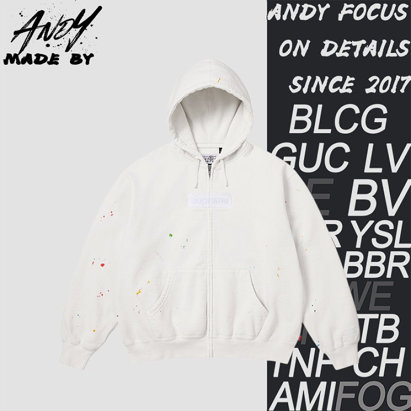 Supreme Ink-splash Embroidered Fleece-lined Zip-up Sweatshirt