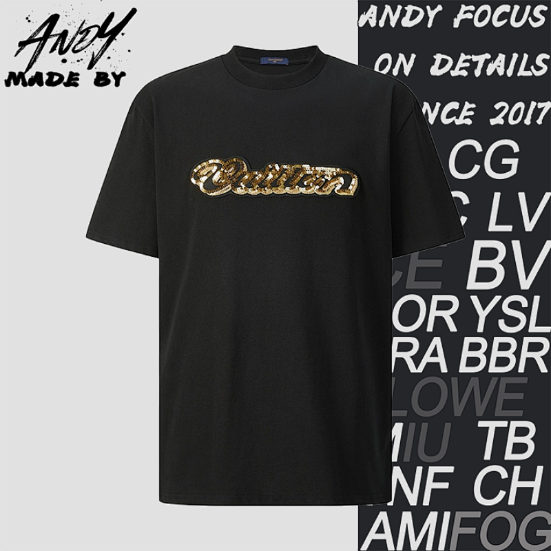 Gold Sequined Embroidered Logo Short-sleeved Shirt