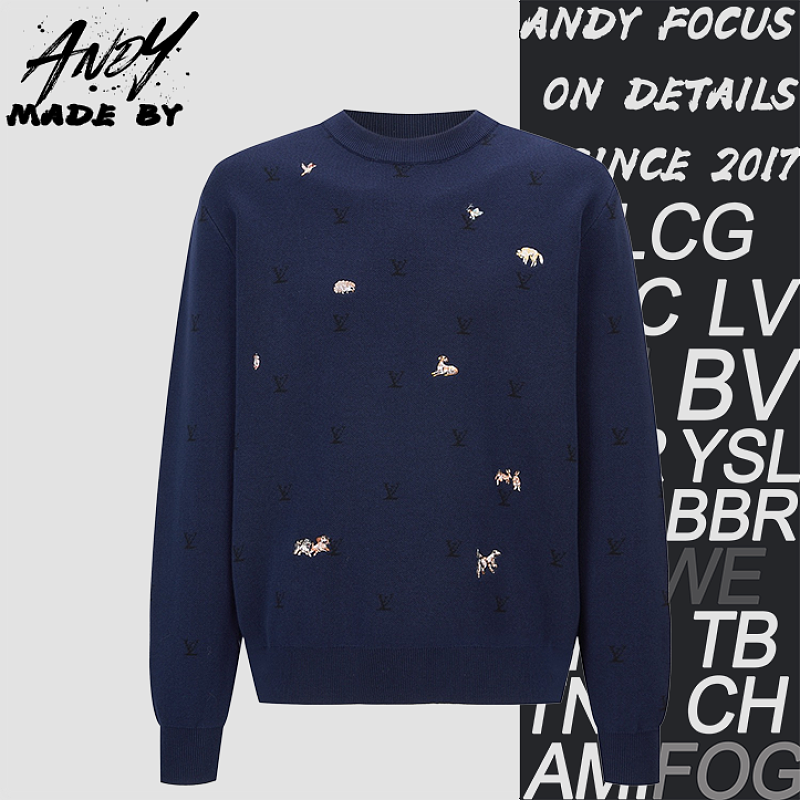 Louis Vuitton Animal Embroidery Jacquard Logo Knit Sweater