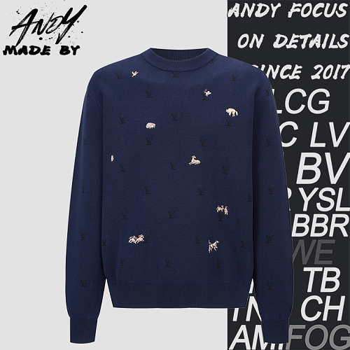 Louis Vuitton Animal Embroidery Jacquard Logo Knit Sweater