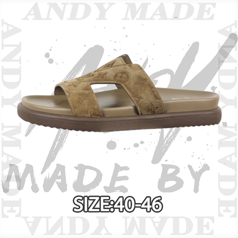 Louis Vuitton Round-toe Flat Mules Flip-flops Men's Brown