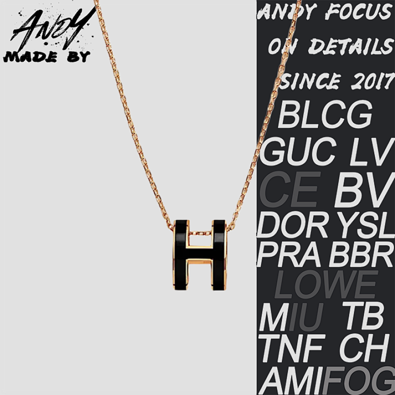 H Large Black Gold Necklace Rose Gold