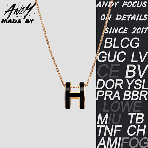 H Large Black Gold Necklace Rose Gold