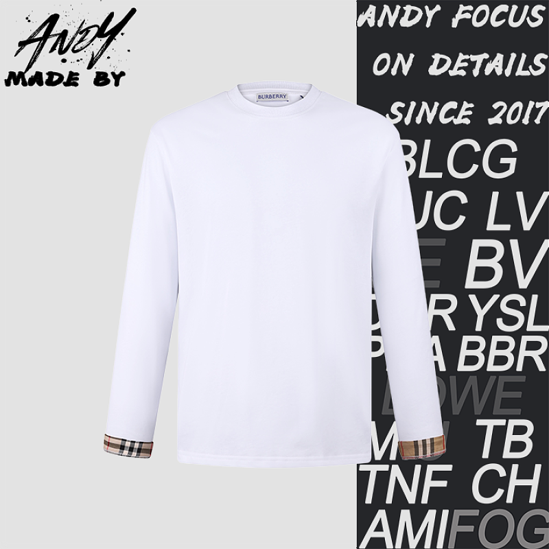 Solid Color Crew Neck Plaid Long-Sleeve T-Shirt
