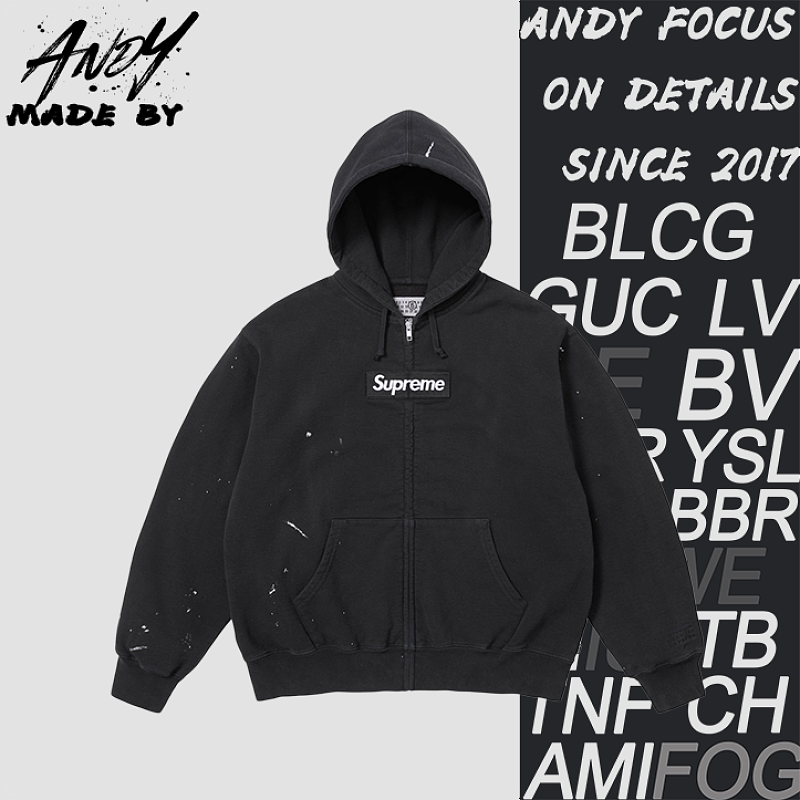 Supreme Ink-splash Embroidery Fleece-lined Zip-up Hoodie