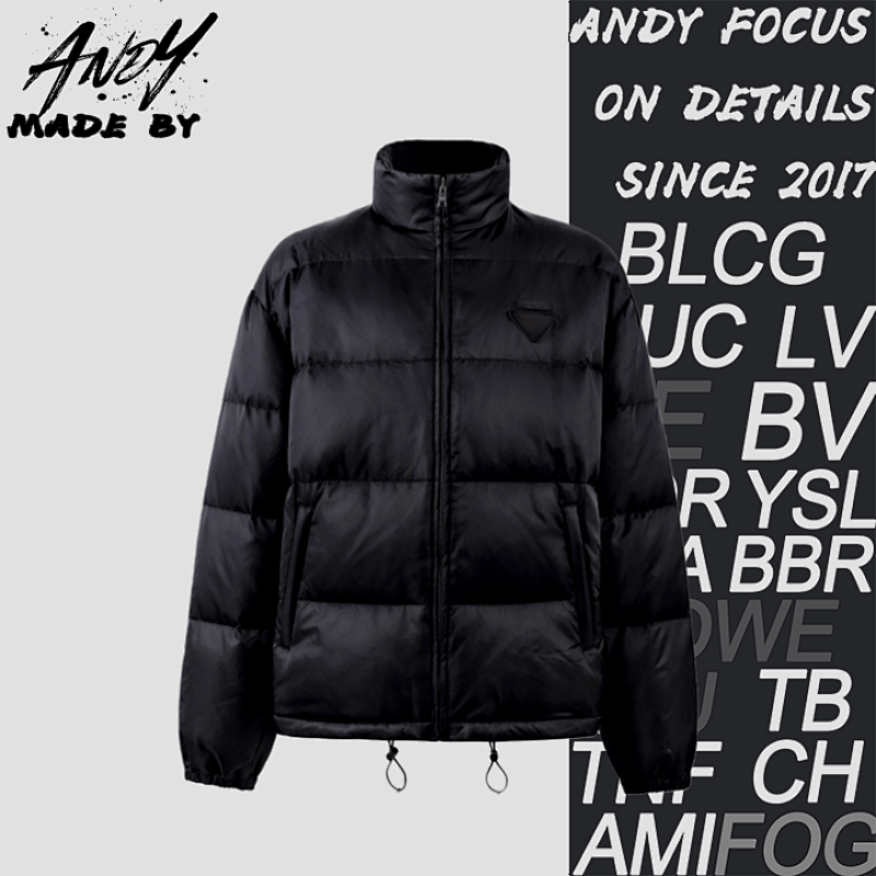 Pra DA Stand Collar Solid Color Zipper Long Sleeve Down Jacket