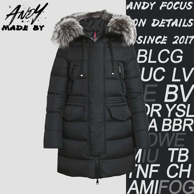 Moncler Silver Fox Fur Collar Long Down Jacket