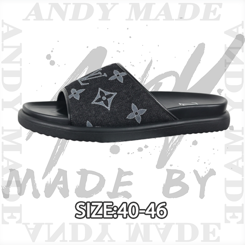 Louis Vuitton Denim Embossed Buckle-up Round Toe Sandals Men's Black