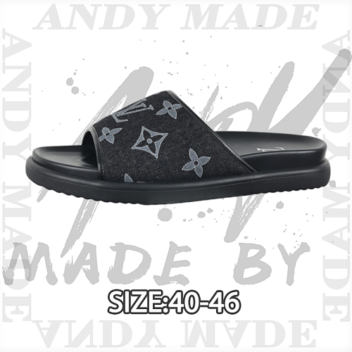 Louis Vuitton Denim Embossed Buckle-up Round Toe Sandals Men's Black