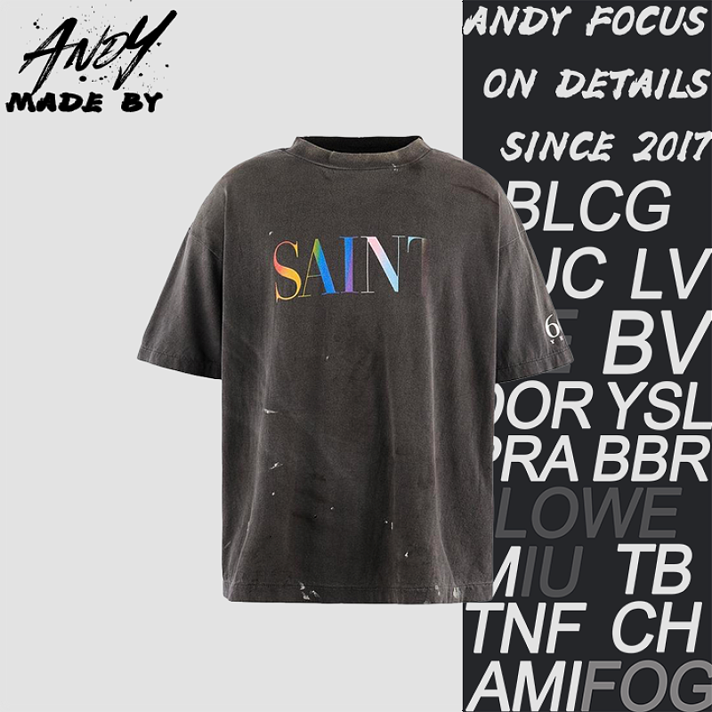 Rainbow Saint Letter Print Short Sleeve - Black