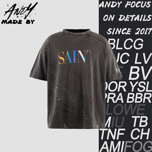 Rainbow Saint Letter Print Short Sleeve - Black