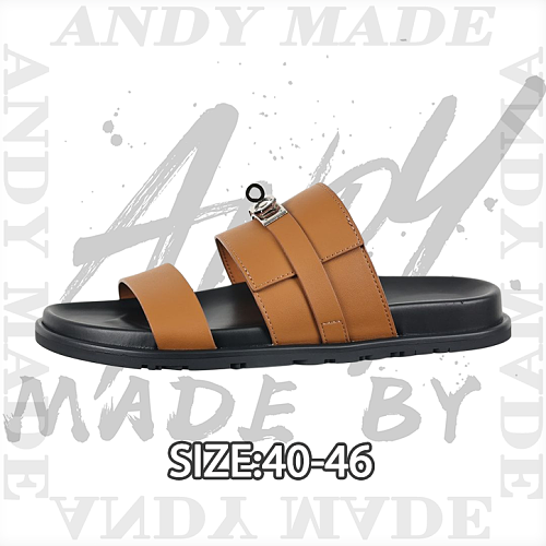 Hermès Calfskin Flat Slide Sandals In Black And Brown
